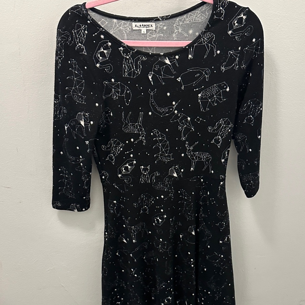 Elegant Black Constellation Long Sleeve Dress